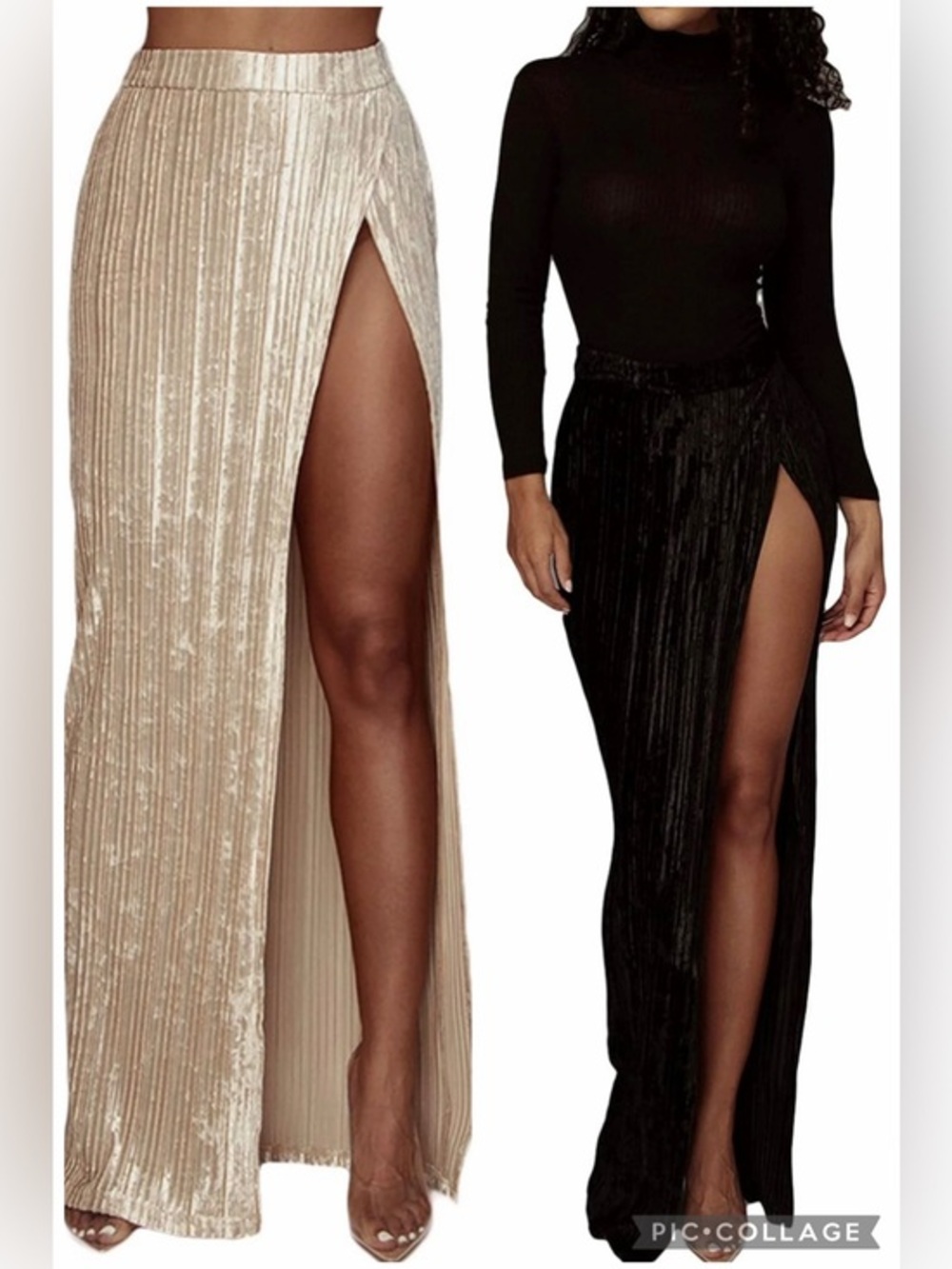 Black Sequin High Slit Maxi Skirt NWT | Size Medium Black or Champaign